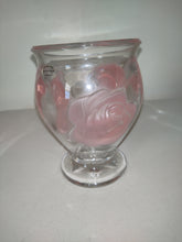Load image into Gallery viewer, France TeleFlora Frosted Pink Roses Vase Bowl Clear Heavy Glass
