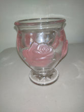Load image into Gallery viewer, France TeleFlora Frosted Pink Roses Vase Bowl Clear Heavy Glass
