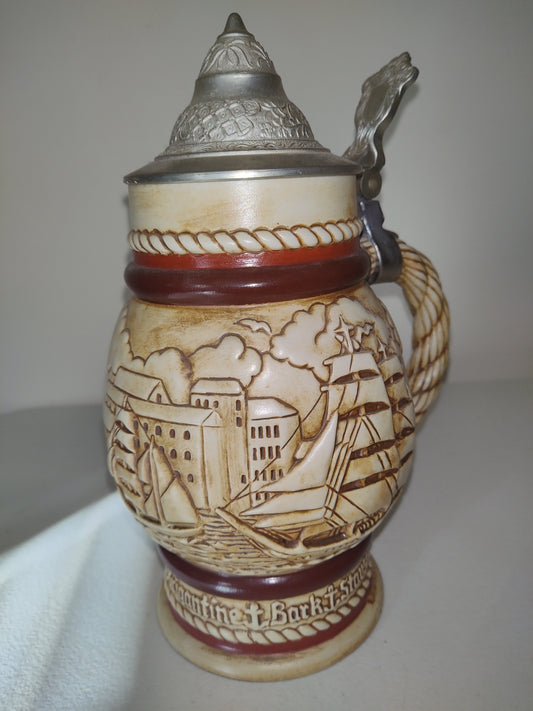 Vintage 1977 Avon Beer Stein Mug, Tall Ships Handcrafted In Brazil -Nautical.