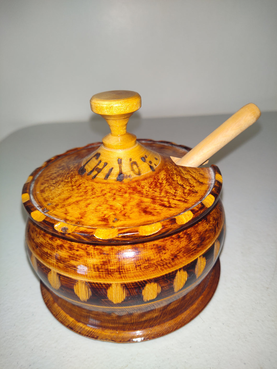 Vintage Handcrafted Wooden Sugar/Spice Bowl. Made In Chiloe