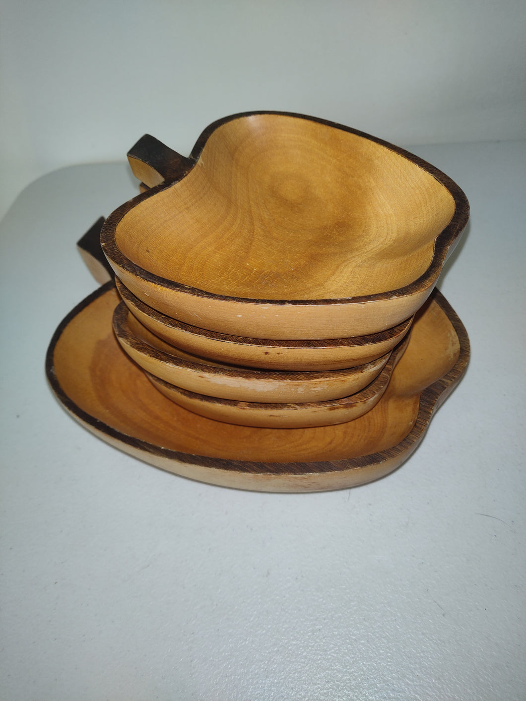 Vintage Wooden Apple Nut Bowl Set