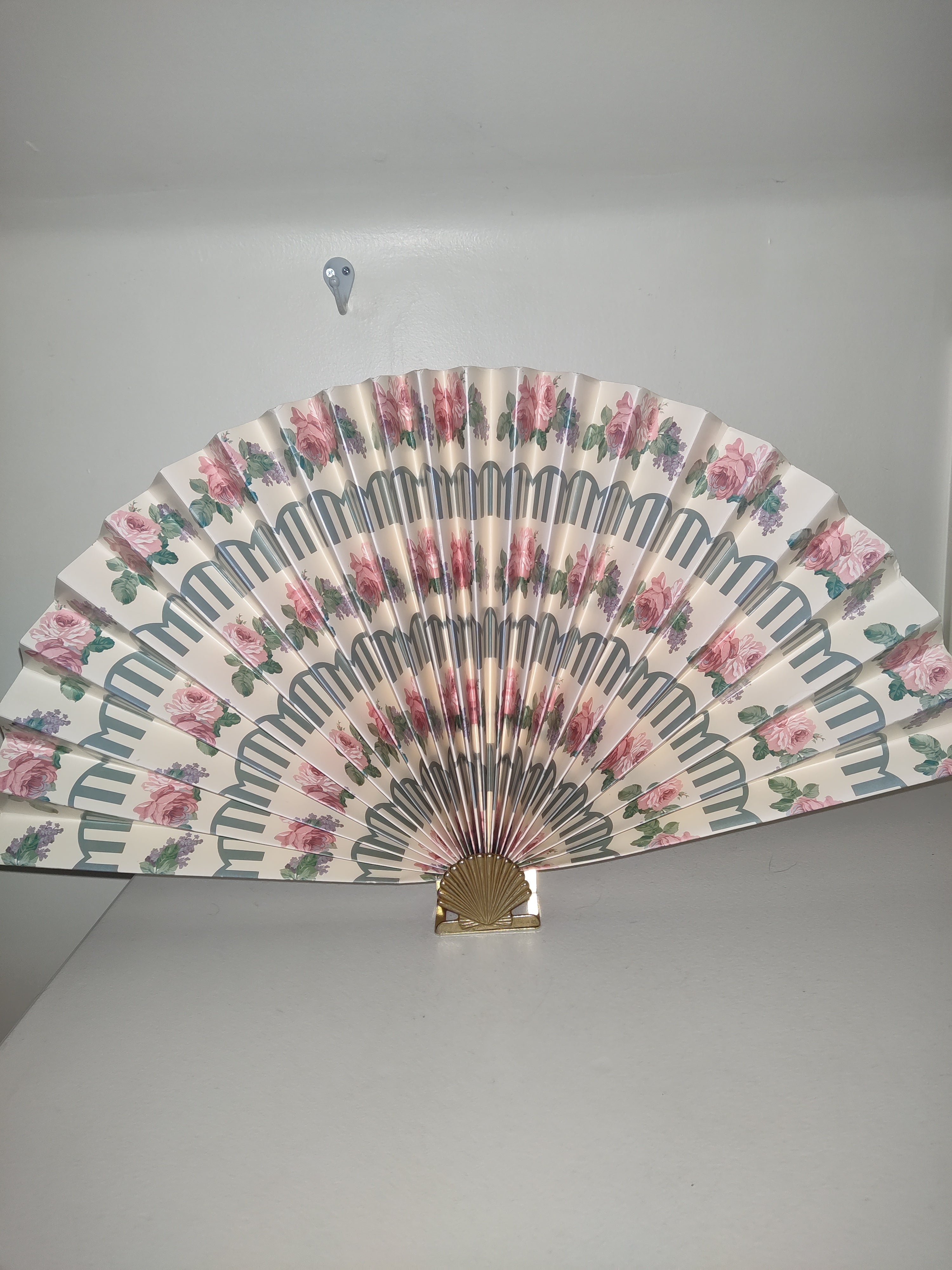 Vintage Paper Fan With Brass Shell Stand – Michelle's Attic Treasures ...