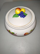 Load image into Gallery viewer, Vintage 1980 Teleflora gift fruit pattern gold trim serving bowl
