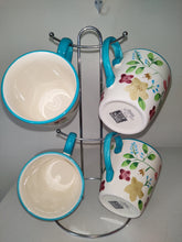 Carica l&#39;immagine nel visualizzatore di Gallery, Tabletop Gallery Hand Painted Coffee Mugs With Mug Tree. Set Of Four
