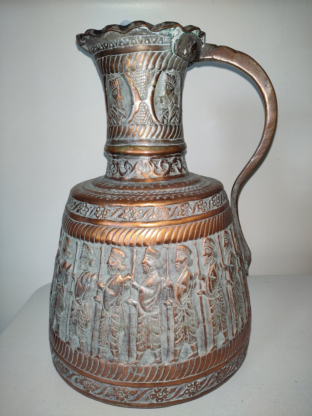 Old Antique Persian Or Middle East Large Tinned Copper Jug