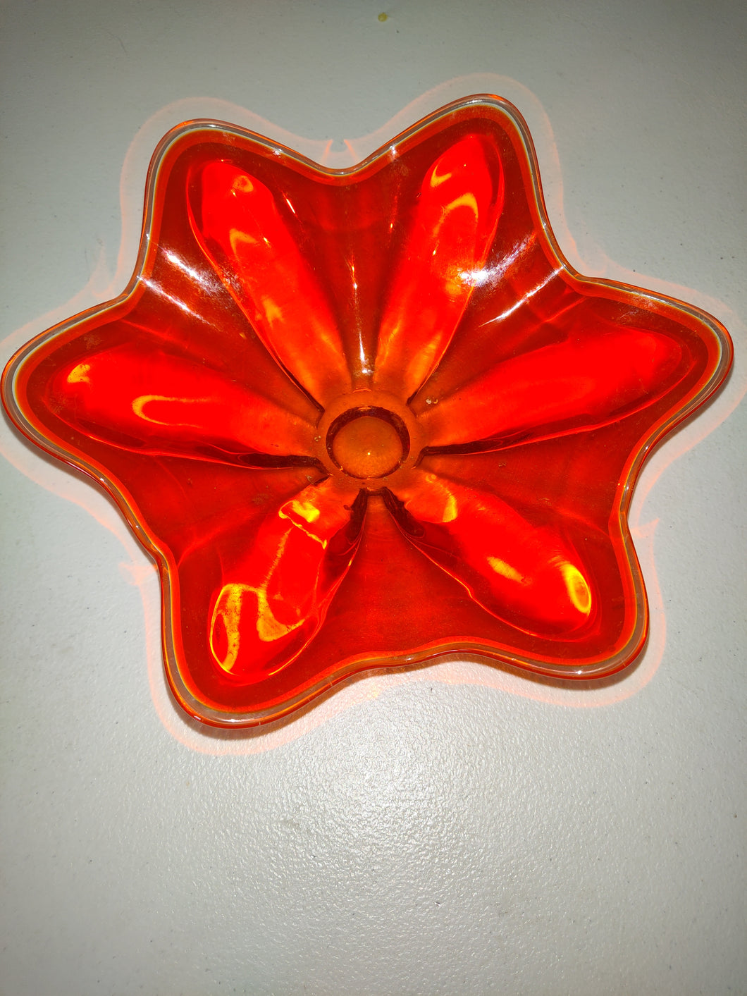 Ruffled Orange Glass Bowl Clear Edge Blown Glass dish