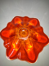 Load image into Gallery viewer, Ruffled Orange Glass Bowl Clear Edge Blown Glass dish
