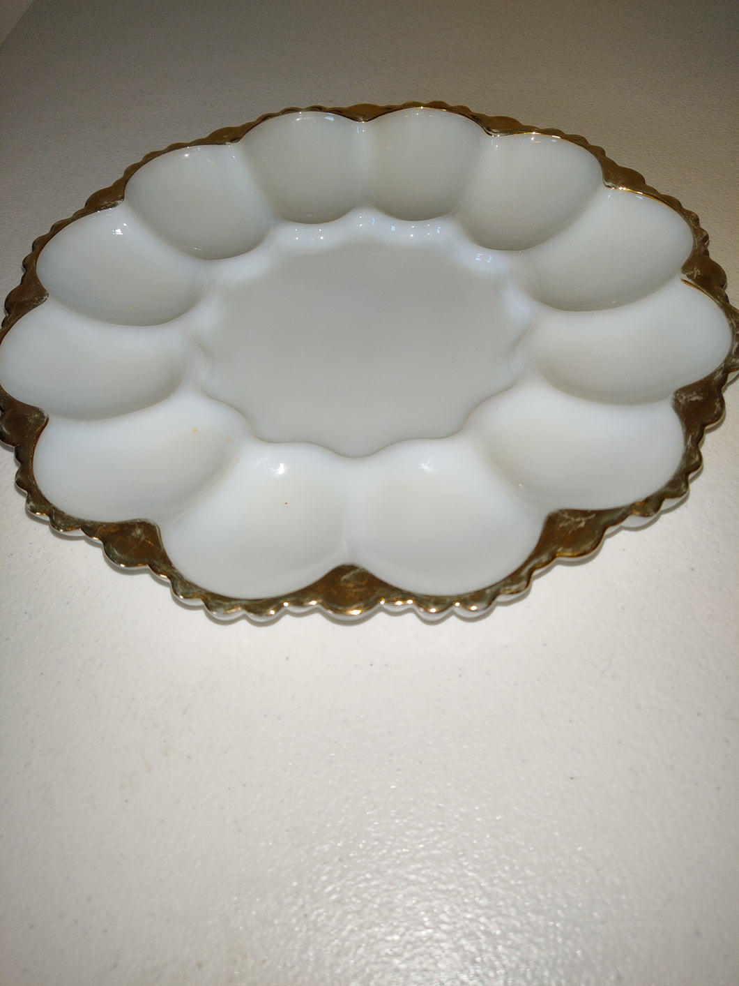 Vtg Anchor Hocking Fire King White & Gold Trim Deviled Egg Serving Plate Tray