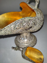 Load image into Gallery viewer, Sugar Scuttle Silver Sugar Bowl Floral Vintage 1950s Fancy Gold Washed
