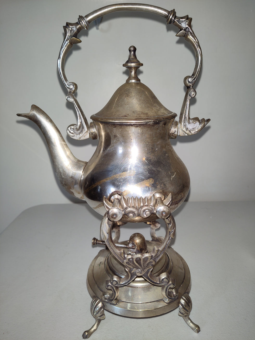 Silver plate India Tilting Teapot Stand, Burner