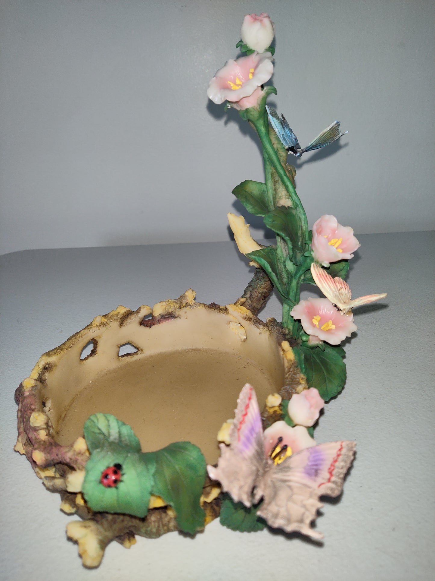 HOME INTERIORS Butterfly Retreat Flowers Large Ornate Tall Candle Holder