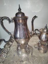 Load image into Gallery viewer, SHERIDAN Vintage Silverplate Coffee/Tea Set w/Sugar &amp; Creamer &amp; Coffeepot
