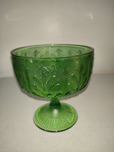 Load image into Gallery viewer, Vintage Glass FTD Green Footed Compote Bowl Vase Candy Dish Oak Leaves
