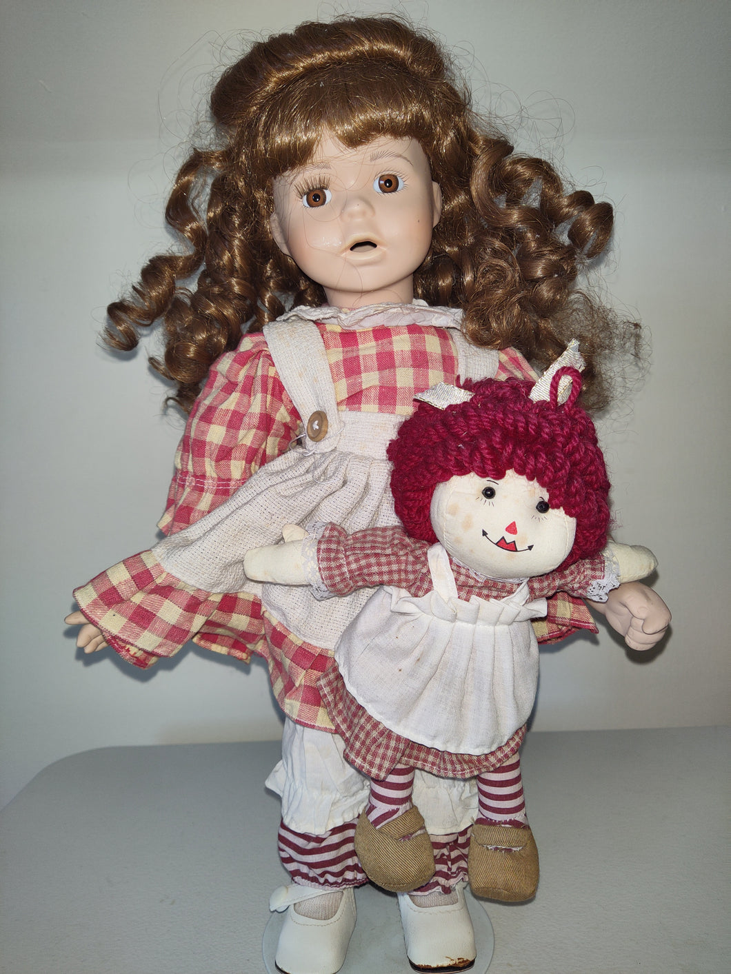 Vintage Porcelain Baby Doll With Raggedy Ann Doll