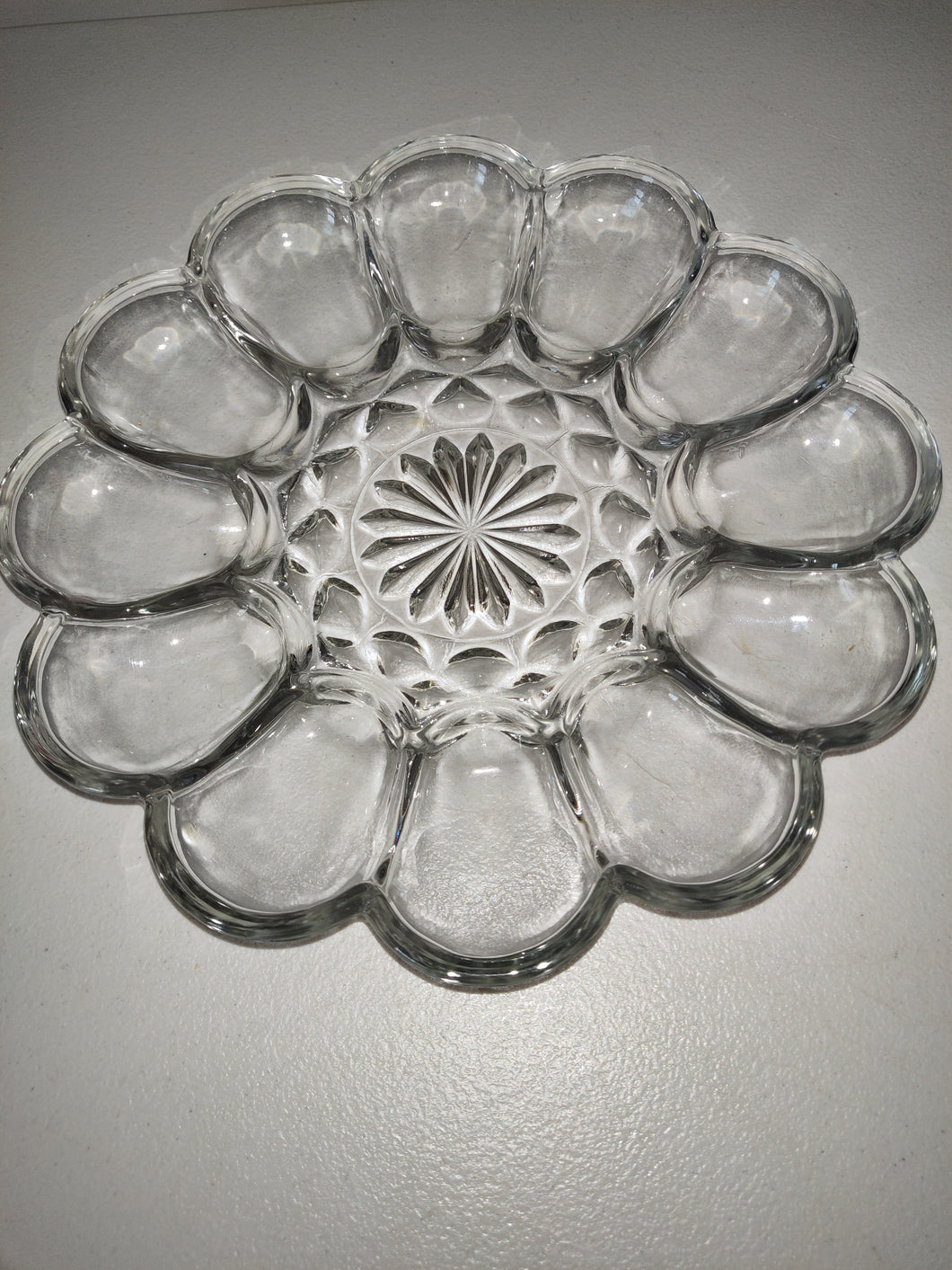 Vintage Anchor Hocking Clear Glass Star & Diamond Deviled Egg Plate