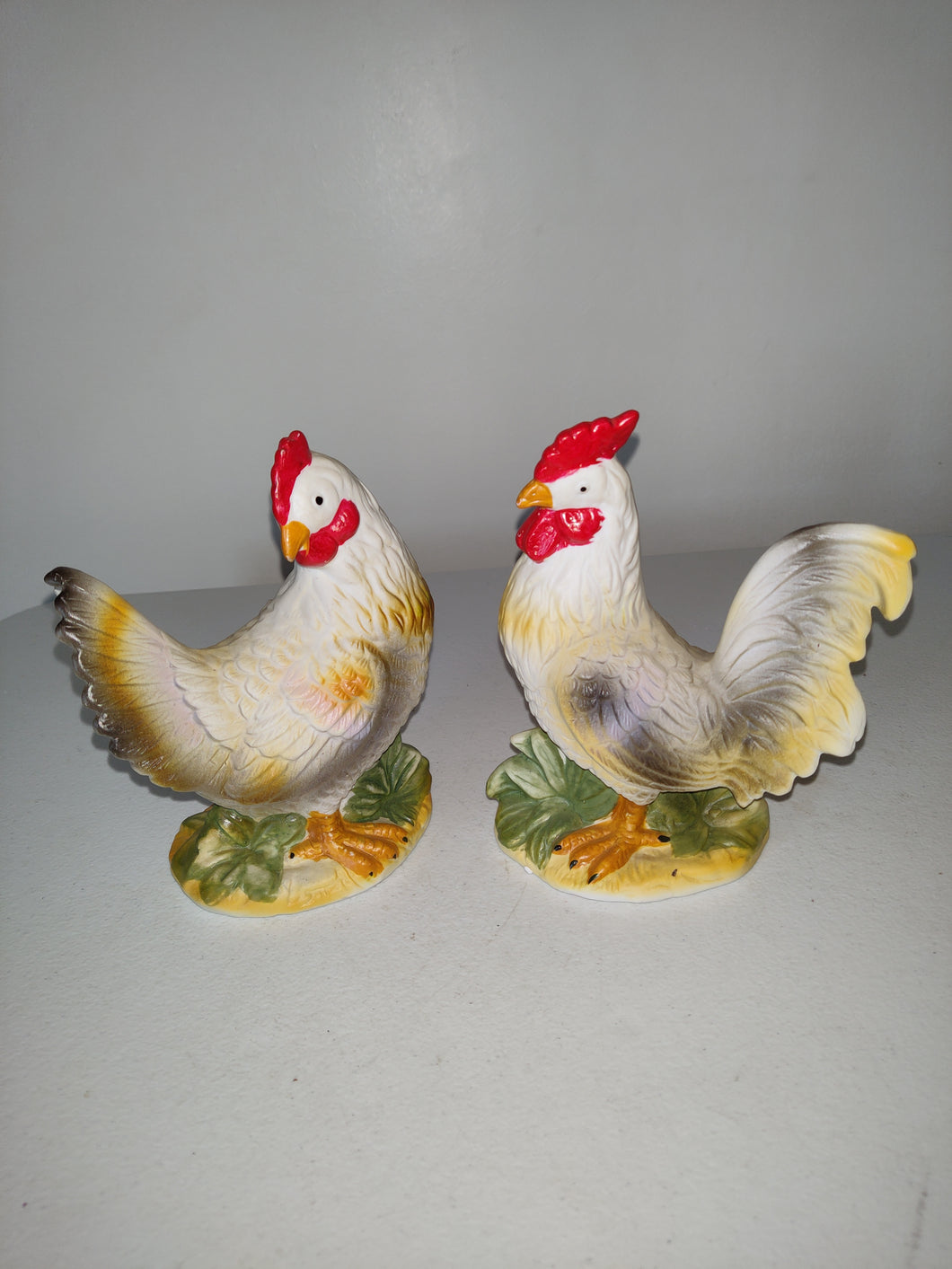 Two Vintage Rooster & Hen