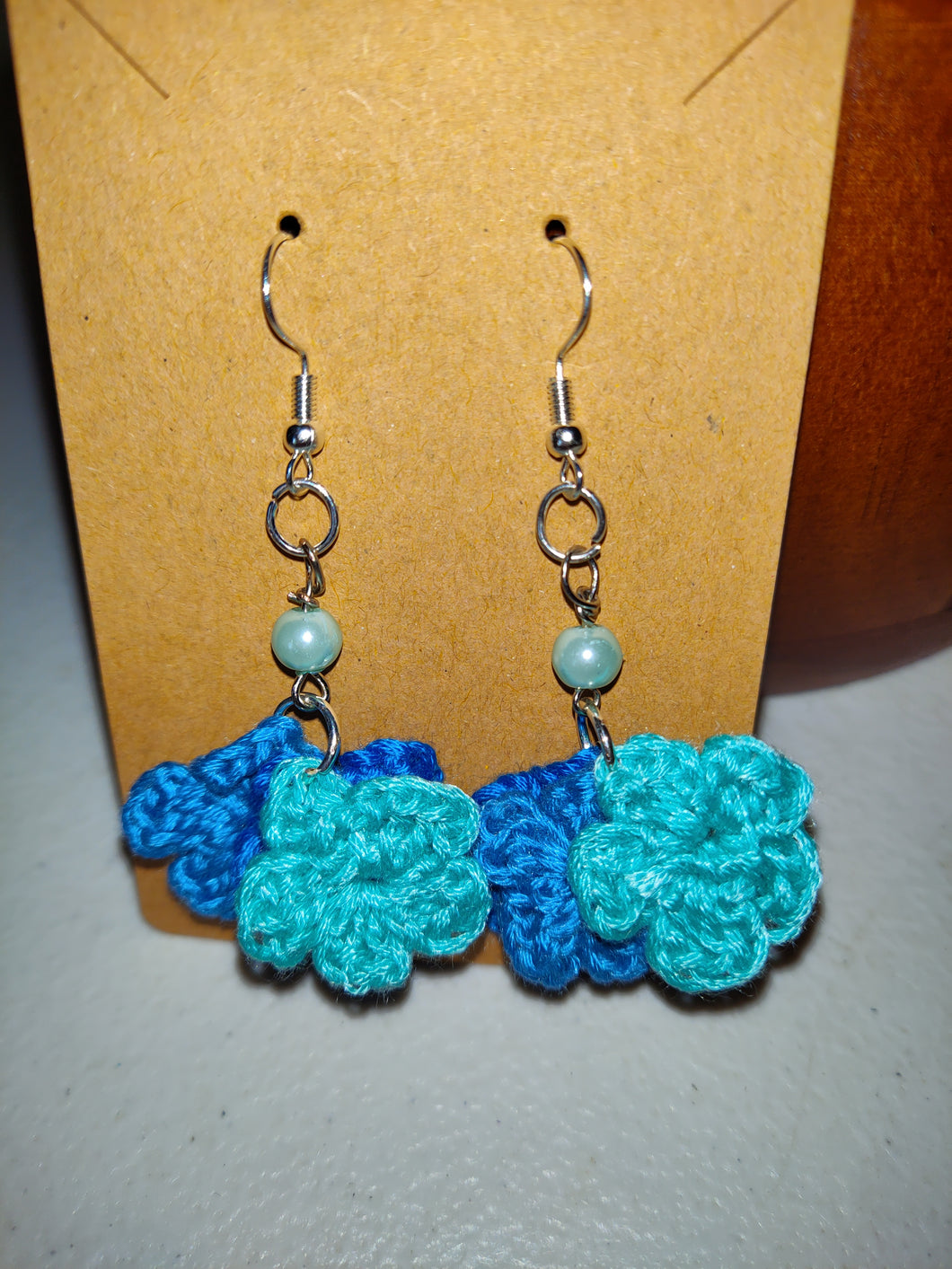 Hand Crochet Flower Dangle Earrings