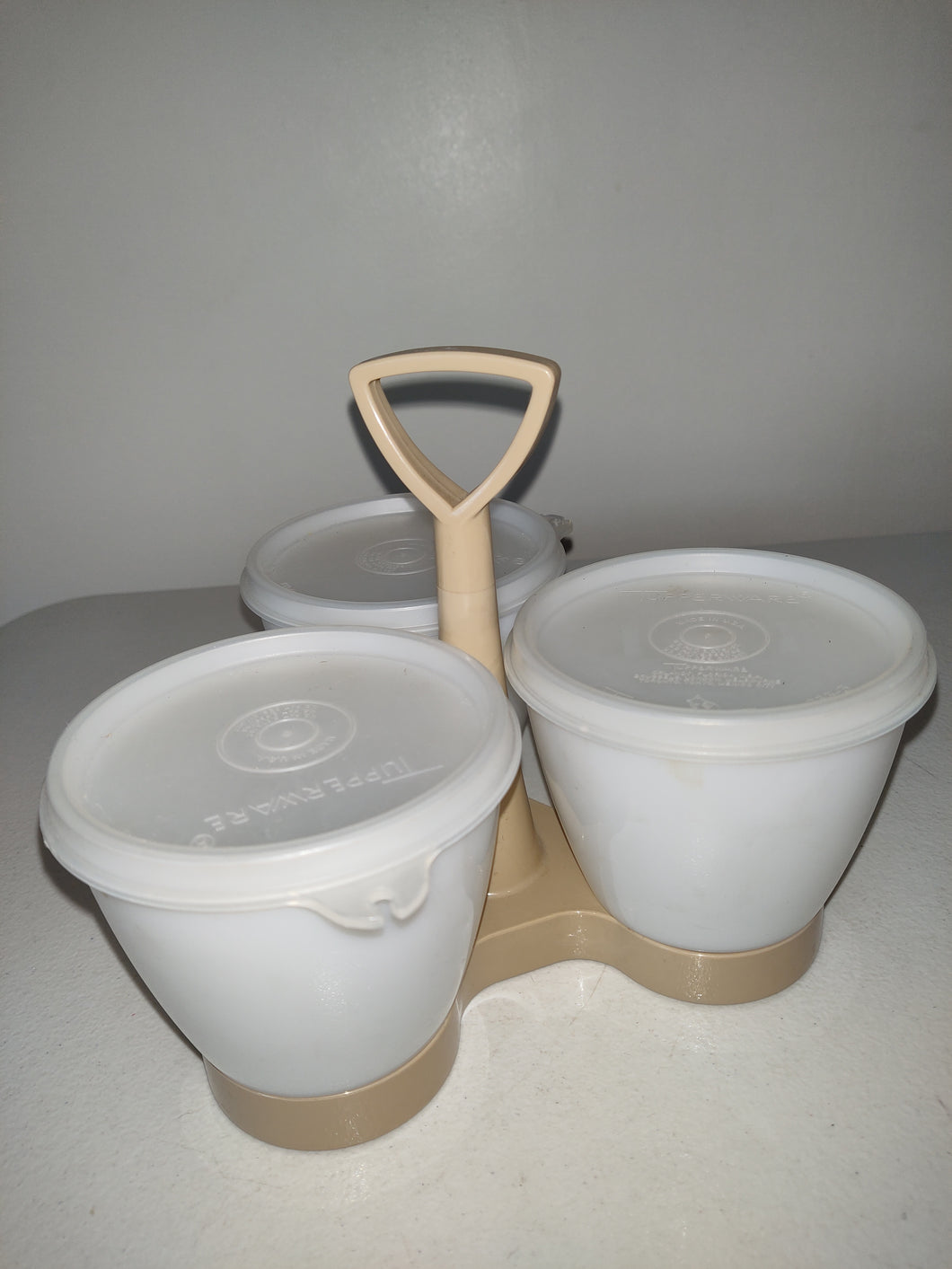 Retro Plastic Tupperware Condiment Caddy with 3 Cups/Bowls and Lids