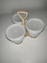 Indlæs billede til gallerivisning Retro Plastic Tupperware Condiment Caddy with 3 Cups/Bowls and Lids
