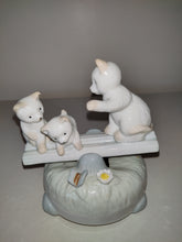 Load image into Gallery viewer, Vintage Ceramic Music Box Kittens Playing See Saw Moves
