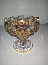 Charger l&#39;image dans la galerie, Imperial Glass Jelly Compote Hobstar &amp; Fan Pattern w/ Gold Trim
