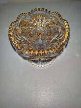 Cargar imagen en el visor de la galería, Imperial Glass Jelly Compote Hobstar &amp; Fan Pattern w/ Gold Trim
