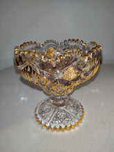 Lade das Bild in den Galerie-Viewer, Imperial Glass Jelly Compote Hobstar &amp; Fan Pattern w/ Gold Trim
