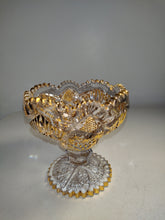 Afbeelding in Gallery-weergave laden, Imperial Glass Jelly Compote Hobstar &amp; Fan Pattern w/ Gold Trim
