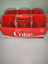 Load image into Gallery viewer, Coca Cola Drinkware Six 12oz. Red Lettered Glasses In Cardboard Carton Carrier
