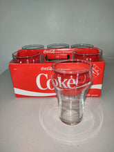 Cargar imagen en el visor de la galería, Coca Cola Drinkware Six 12oz. Red Lettered Glasses In Cardboard Carton Carrier
