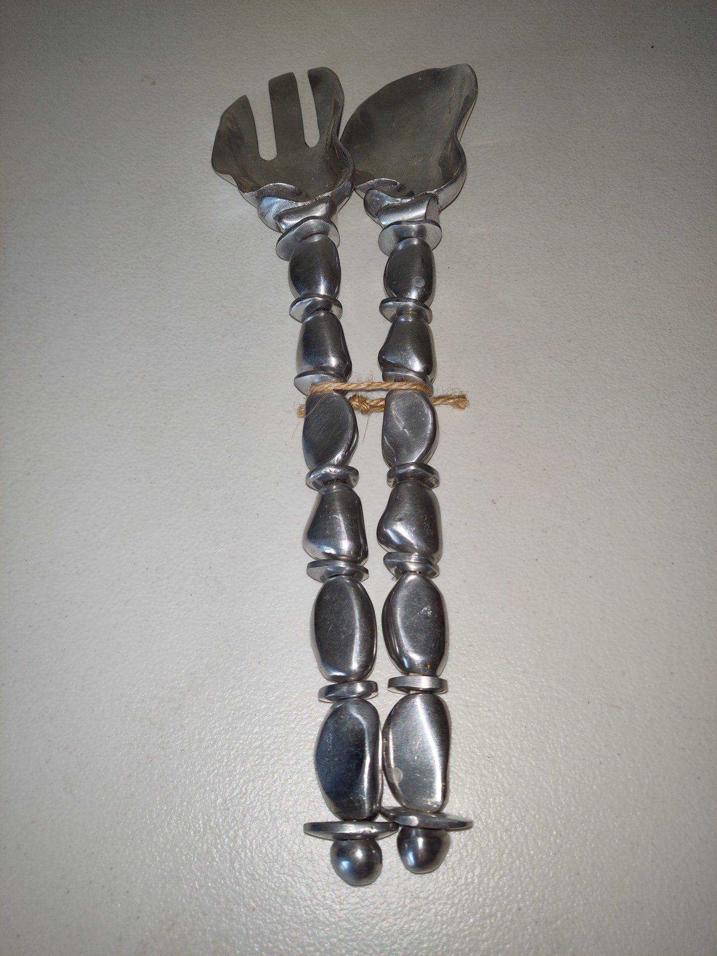 Set of 2 Modern Metal Salad Spoon Fork Utensils Pebble Style Decorative Handles