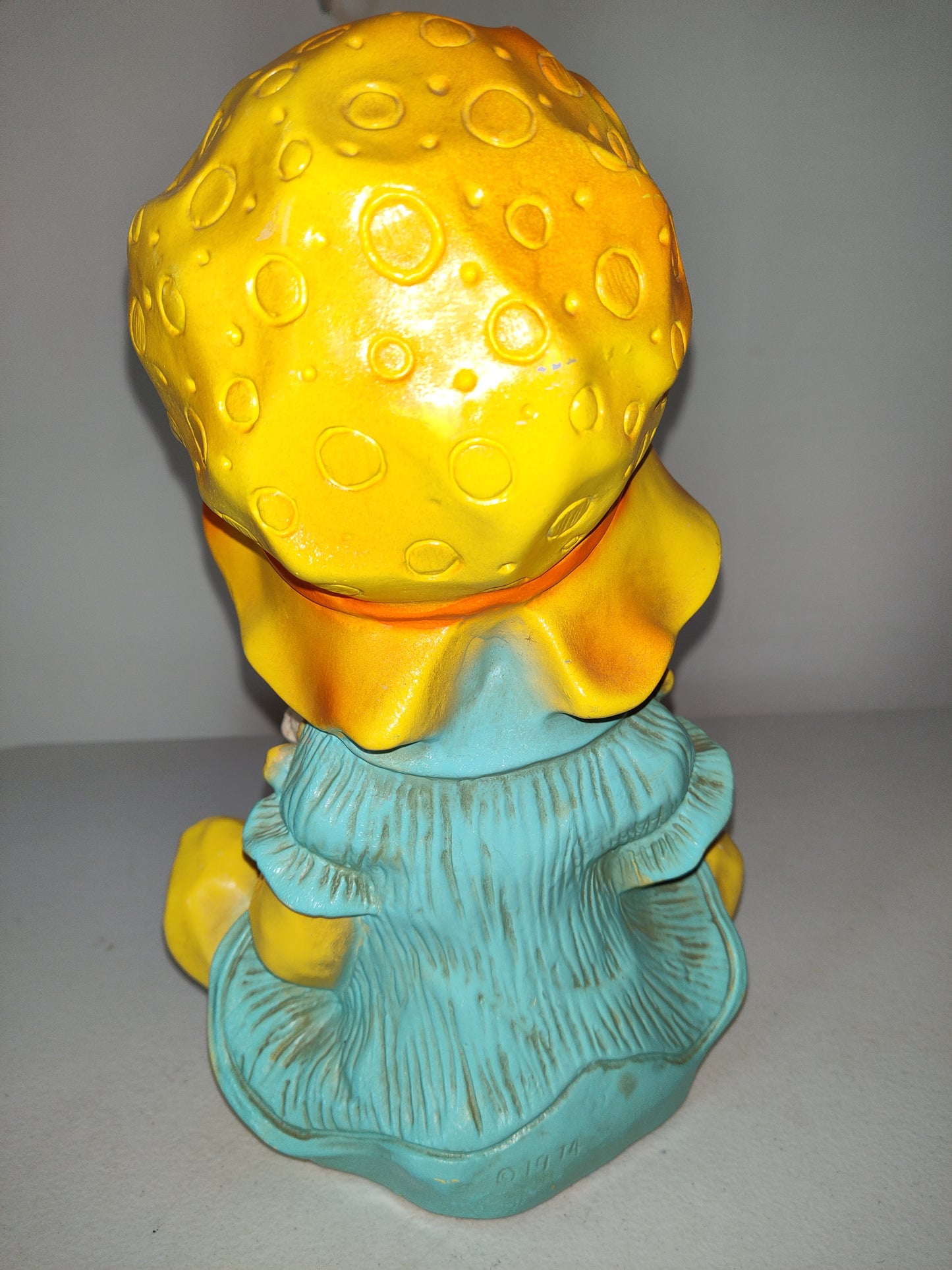 Vintage Statue Of Little Girl In Bonnet Yellow Holding A Cat