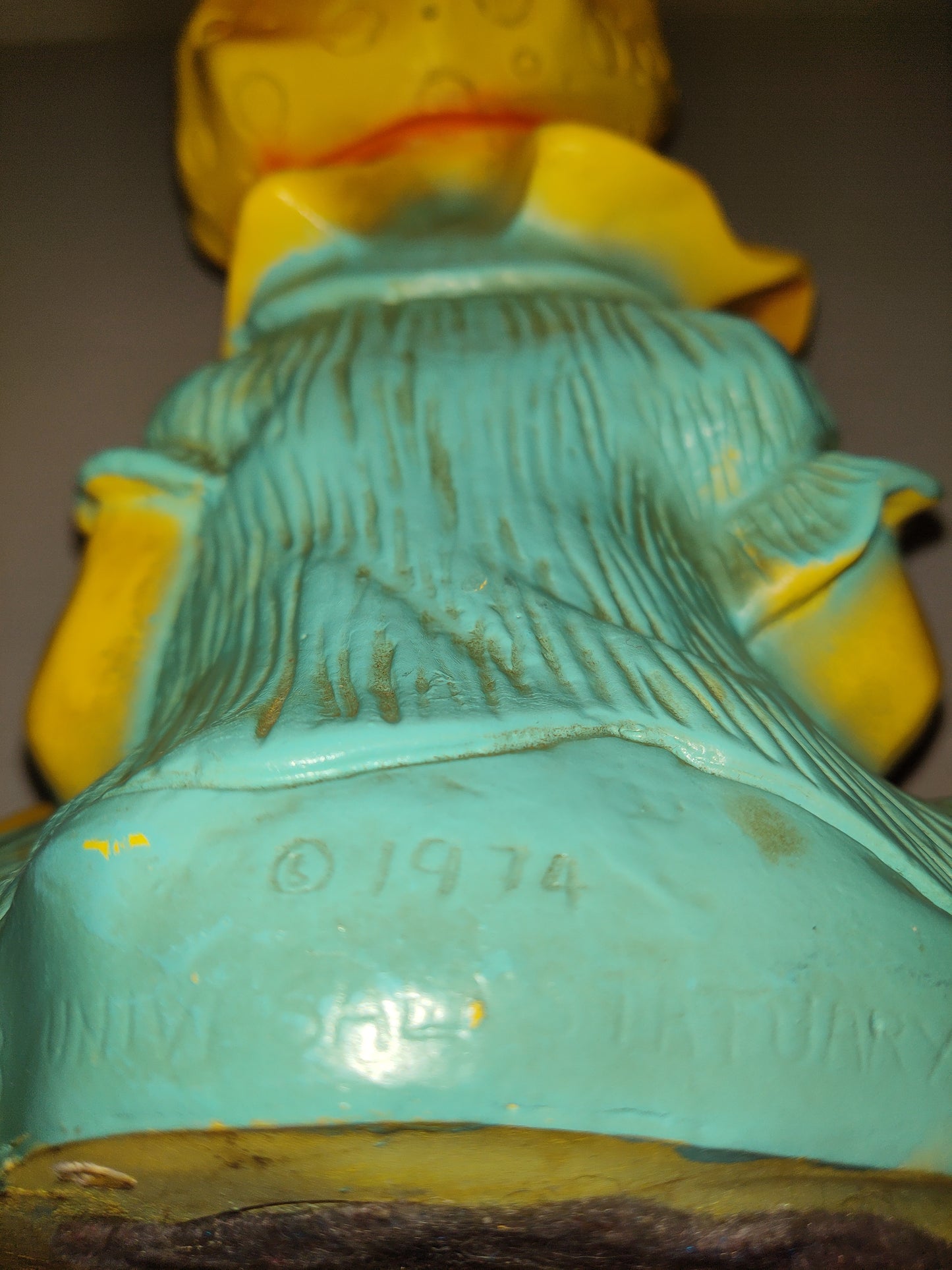 Vintage Statue Of Little Girl In Bonnet Yellow Holding A Cat