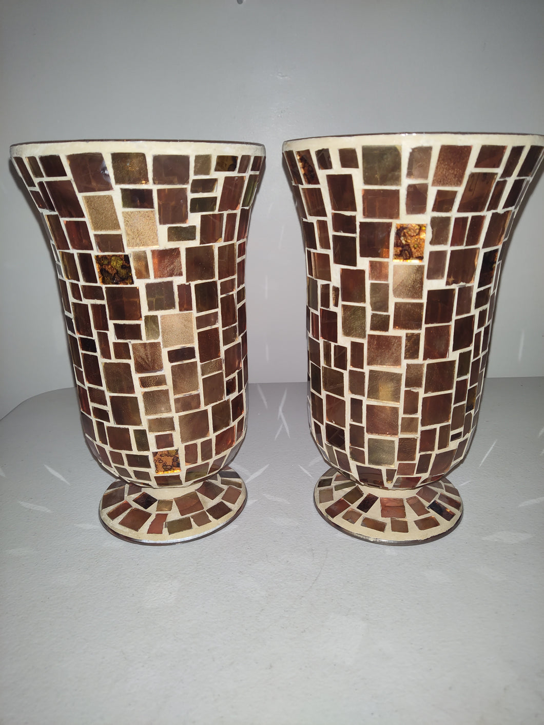 Two Mosaic Large Candle Holders