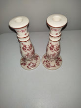 Load image into Gallery viewer, Two Burgandy Porcelain Candlestick Holders
