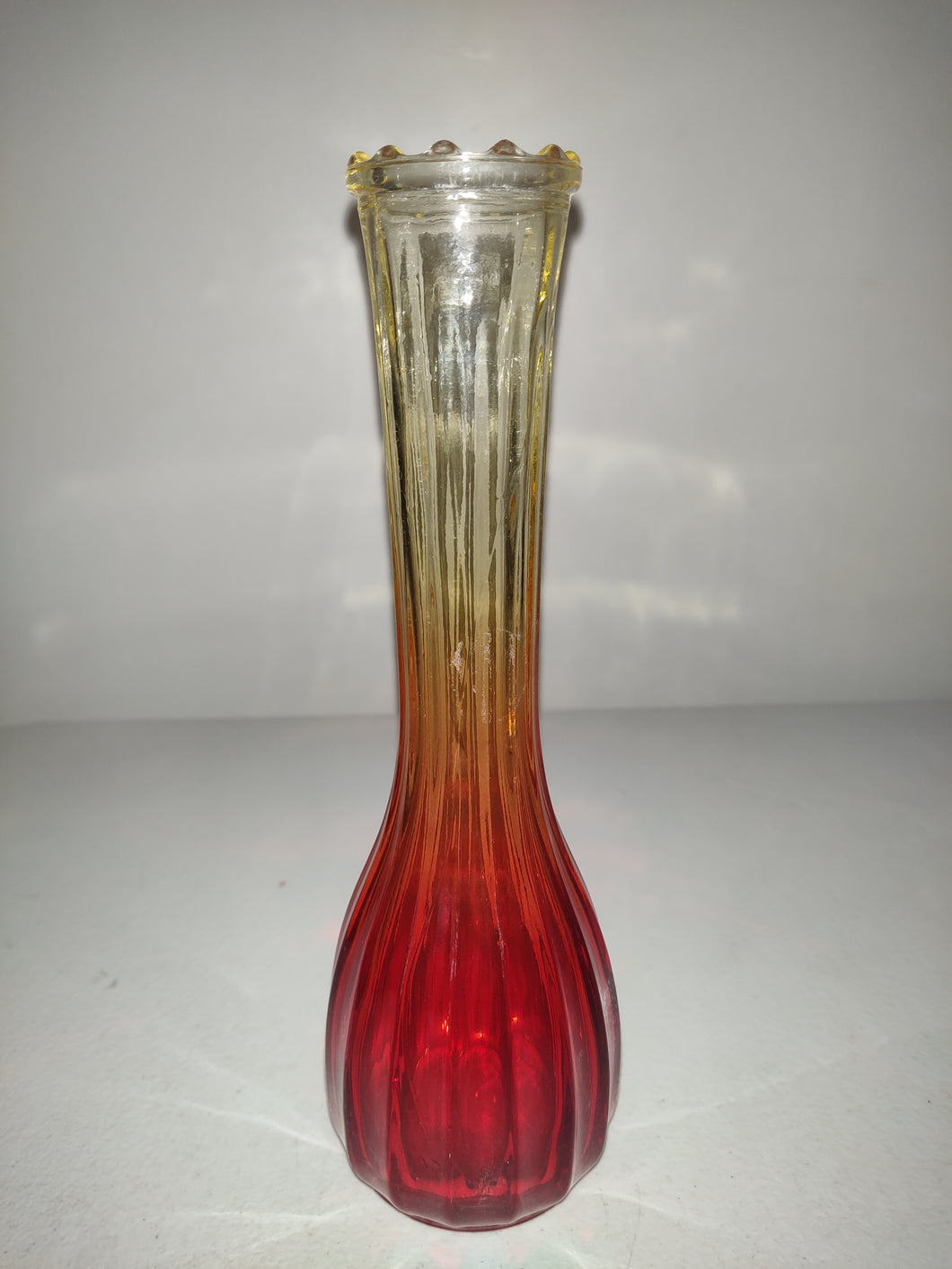 Vintage Amberina Bud Vase, Ruffled Rim.