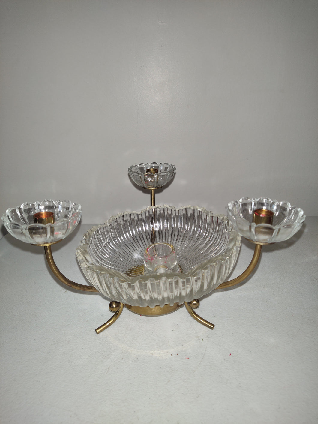 Gunnar Ander Ystad-Brass 3 Armed Glass Centerpiece Candelabra. Sweden