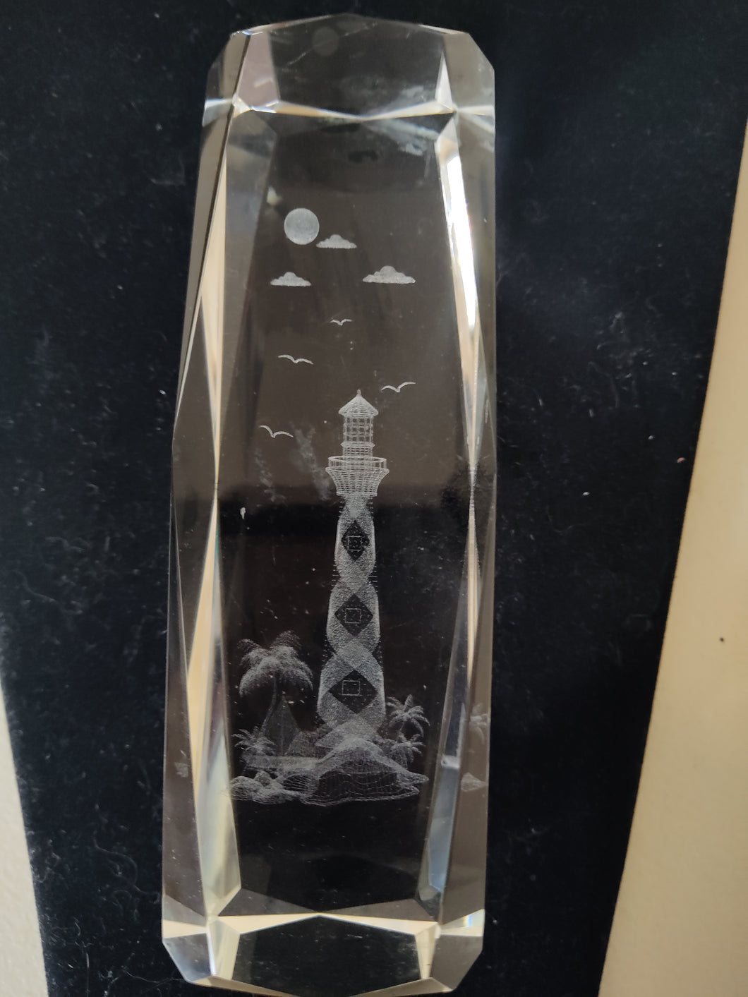 Lighthouse Island Palm Tree 3D Laser Etched Solid Glass Crystal Paperweight