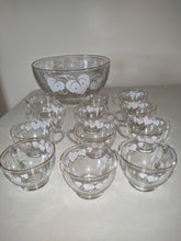 Load image into Gallery viewer, Anchor Hocking Grape Clear Frosted 13 pc Glass Punch Bowl Set
