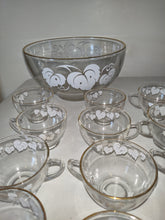 Load image into Gallery viewer, Anchor Hocking Grape Clear Frosted 13 pc Glass Punch Bowl Set
