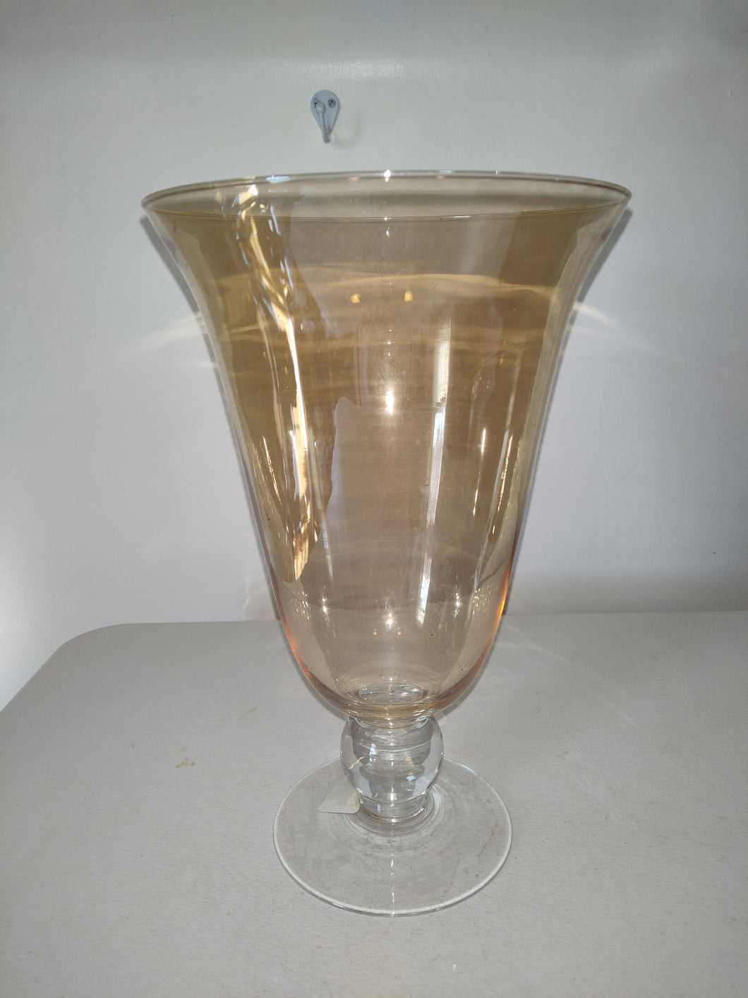 Vase Vintage Hand Blown Glass Gold Translucent Bowl With Clear Ball Base