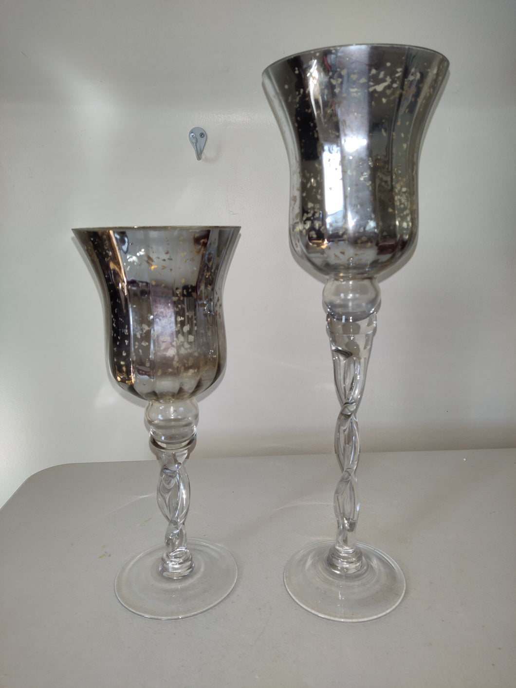 Set of 2 Silver Mercury Glass Vase Candle holder