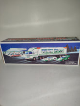 Load image into Gallery viewer, 1997 Hess Toy Truck and Racers 2 Plastic Friction Racing Cars Vintage New In Box
