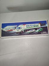 Load image into Gallery viewer, 1997 Hess Toy Truck and Racers 2 Plastic Friction Racing Cars Vintage New In Box
