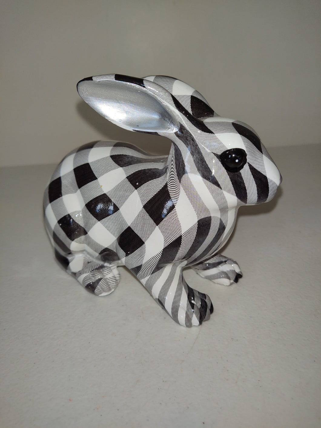 Vintage Plaid Black And White Bunny