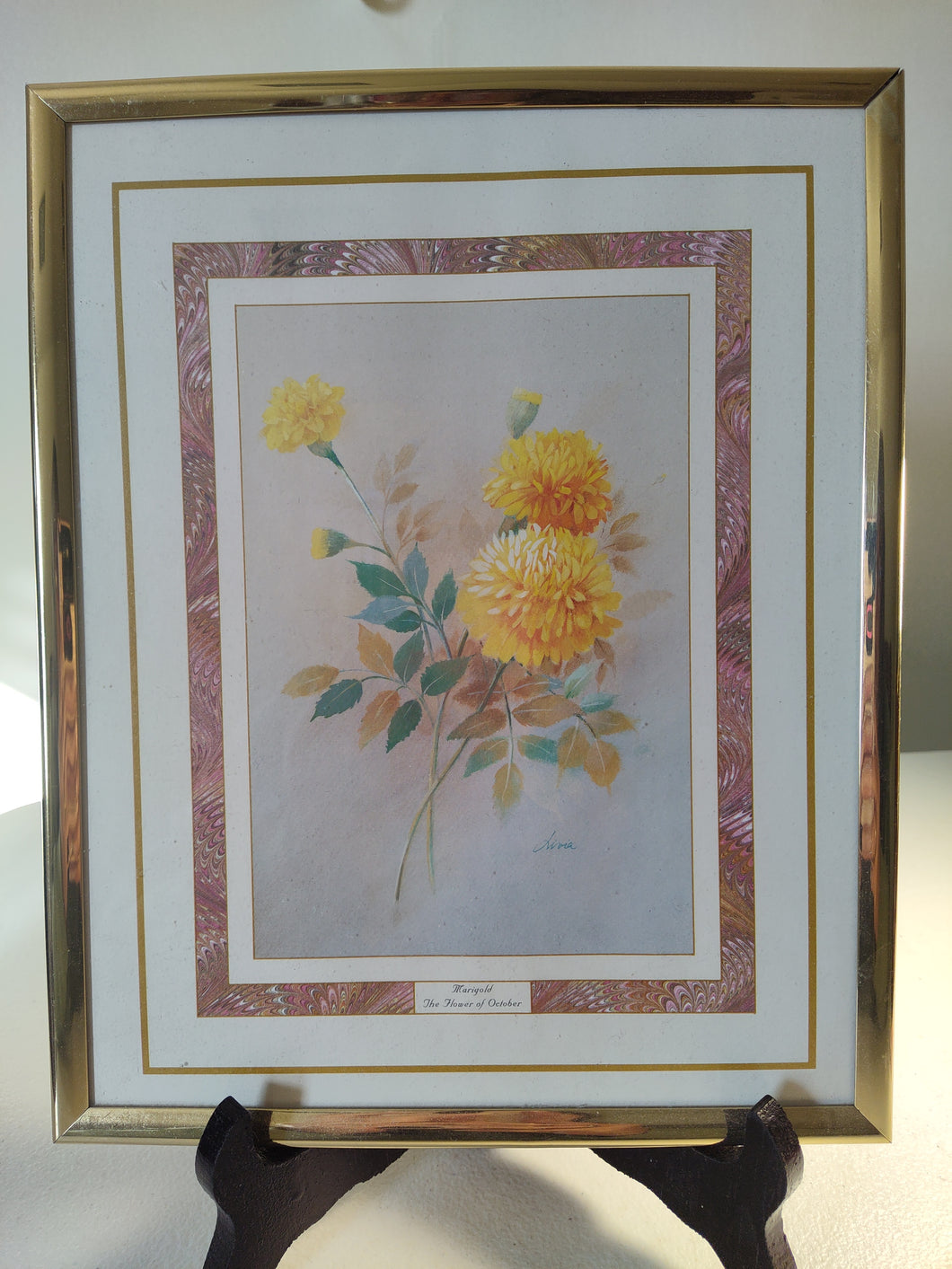 vintage 1992 Marigold- The Flower Of October Print signed Livia