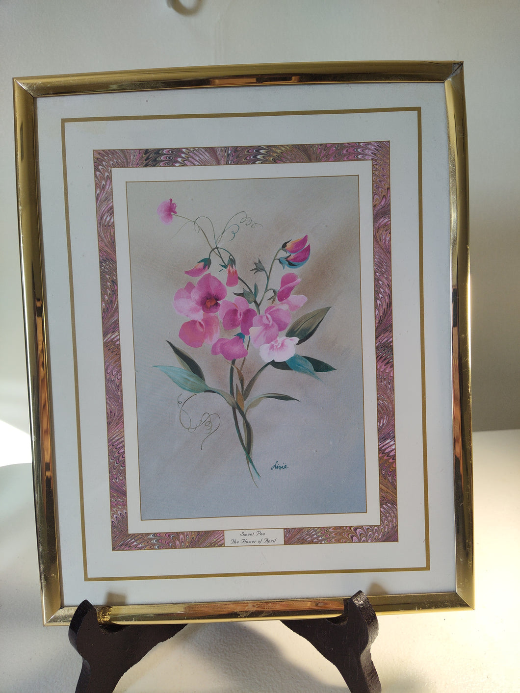 Vintage Sweet Pea- The Flower Of April Print signed Livia