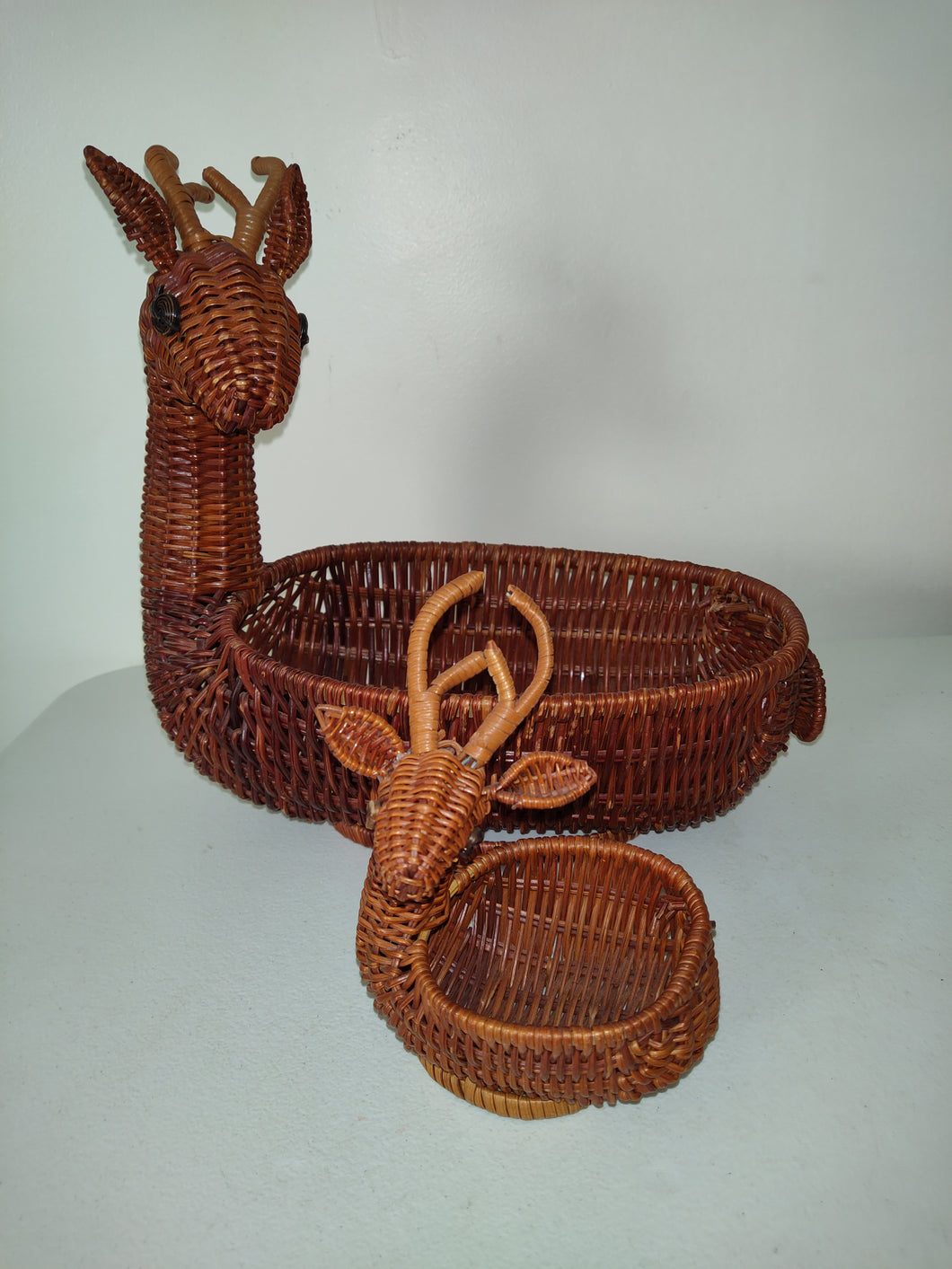 Vintage Wicker Reindeer Nesting Baskets- a Pair