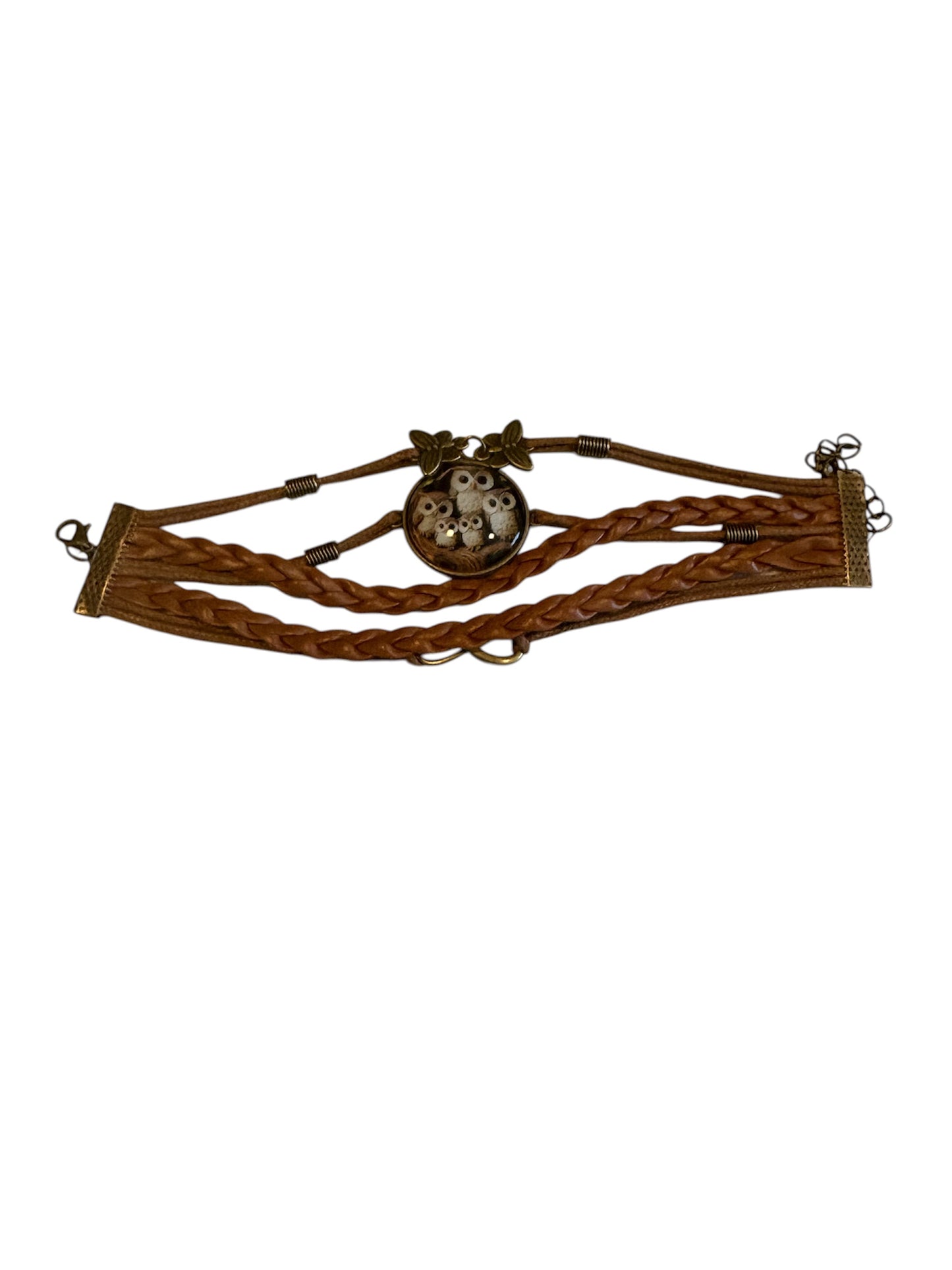 Braided Owl Vegan Leather Bracelet