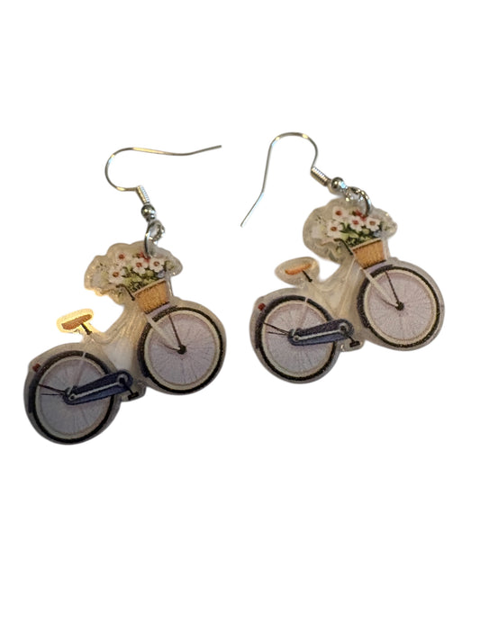 Bicycle Themed Acrylic Dangle  Earrings